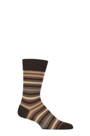 Mens 1 Pair Falke Tinted Stripe Wool Socks Brown 11.5-14.5 Mens