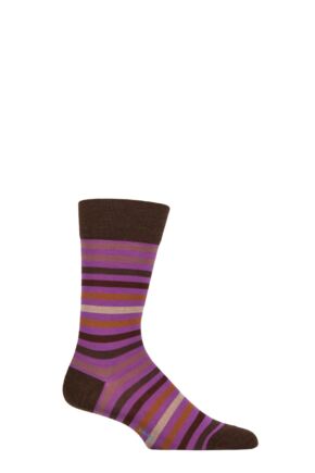 Mens 1 Pair Falke Tinted Stripe Wool Socks Purple 5.5-8 Mens