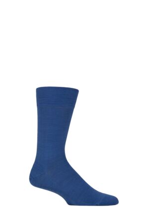 Mens 1 Pair Falke Sensitive Berlin Virgin Wool Left and Right Socks With Comfort Cuff Sapphire 5.5-8 Mens