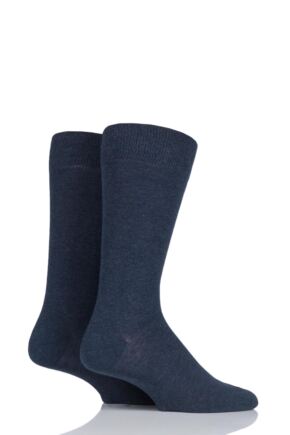 Mens 2 Pair Falke Swing Plain Cotton Socks Dark Blue 39-42