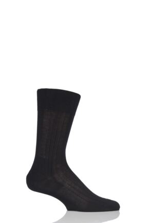 Mens 1 Pair Falke Milano Rib 97% Fil d'Ecosse Cotton Socks Black 41-42