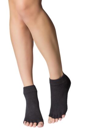 Mens and Women's 1 Pair ToeSox Half Toe Organic Cotton Ankle Yoga Socks In Black