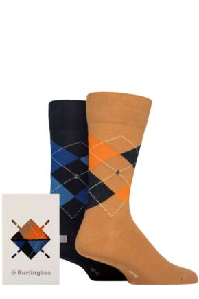 Mens 2 Pair Burlington Argyle Gift Boxed Cotton Socks