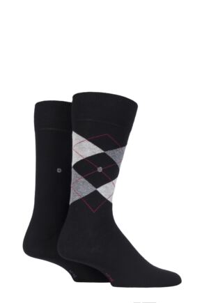 Mens 2 Pair Burlington Everyday Plain and Argyle Cotton Socks