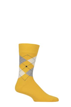 Mens 1 Pair Burlington King Argyle Cotton Socks Yellow 6.5-11 Mens