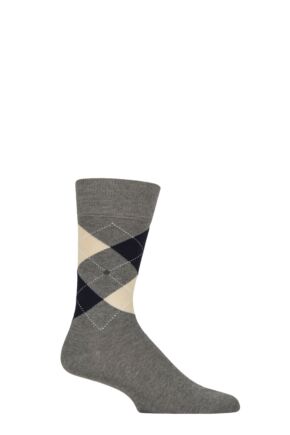 Mens 1 Pair Burlington King Argyle Cotton Socks Charcoal Navy 6.5-11 Mens