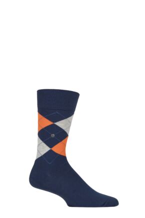 Mens 1 Pair Burlington King Argyle Cotton Socks Navy Orange 6.5-11 Mens