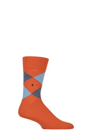 Mens 1 Pair Burlington King Argyle Cotton Socks Pumpkin 40-46