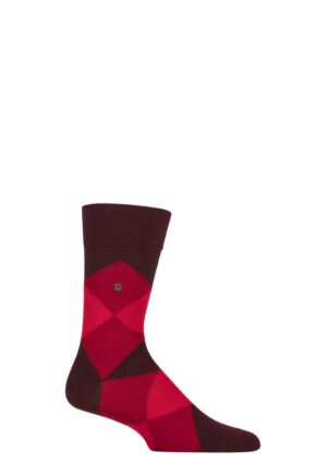 Mens 1 Pair Burlington Clyde Cotton All Over Blend Argyle Socks Burgundy / Red 40-46