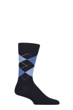 Mens 1 Pair Burlington Edinburgh Virgin Wool Argyle Socks Marine 6.5-11 Mens