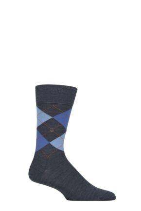 Mens 1 Pair Burlington Edinburgh Virgin Wool Argyle Socks Dark Blue Melange 6.5-11 Mens