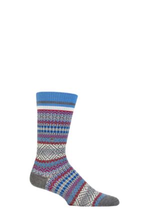 Mens 1 Pair Burlington All Over Fairisle Virgin Wool Socks