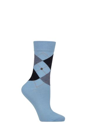 Women's 1 Pair Burlington Queen Argyle Cotton Socks Blues 3.5-7 Women's