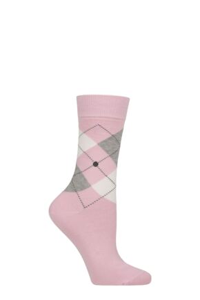 Women's 1 Pair Burlington Queen Argyle Cotton Socks Light Pink 3.5-7 Women's