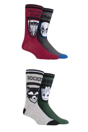 SOCKSHOP Marvel Guardians of the Galaxy Groot, Rocket, Star-Lord and Drax Cotton Socks