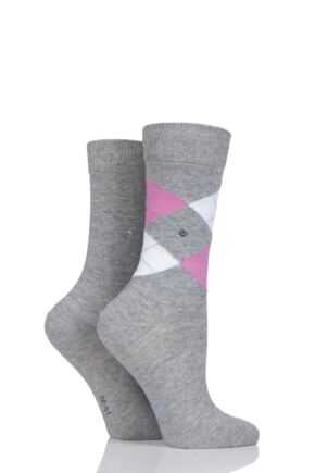 Women's 2 Pair Burlington Everyday Mix Plain and Argyle Cotton Socks