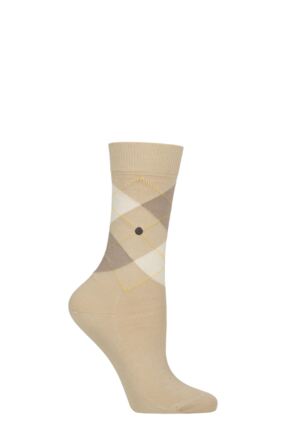 Women's 1 Pair Burlington Covent Garden Cotton Argyle Socks Gravel 3.5-7 Women's