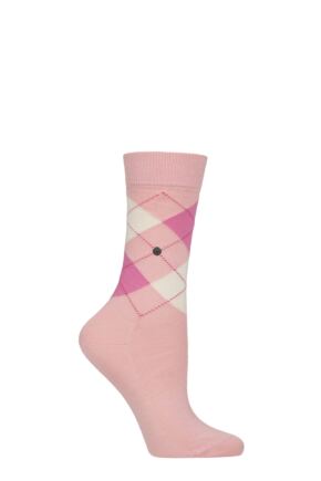 Ladies 1 Pair Burlington Covent Garden Cotton Argyle Socks Light Pink 3.5-7 Ladies
