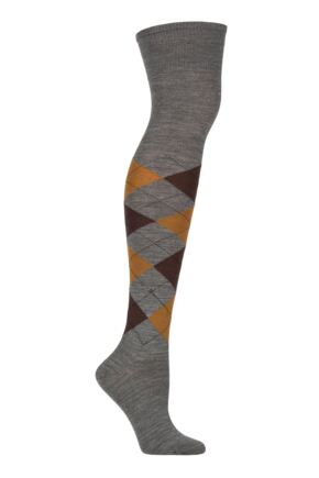 Women's 1 Pair Burlington Marylebone Argyle Wool Overknee Socks Dark Grey 3.5-7 Women's