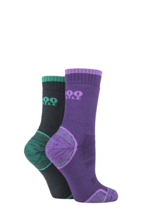 Mens and Women's 2 Pair 1000 Mile Single Layer Walking Socks Purple/Emerald 6-8.5 Ladies