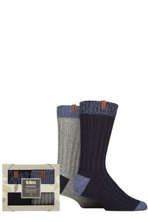 Mens 2 Pair Totes Chunky Twist Thermal Boot Socks