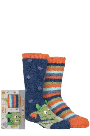 Boys and Girls 2 Pair Totes Super Soft Slipper Socks Dragon 2-3 Years