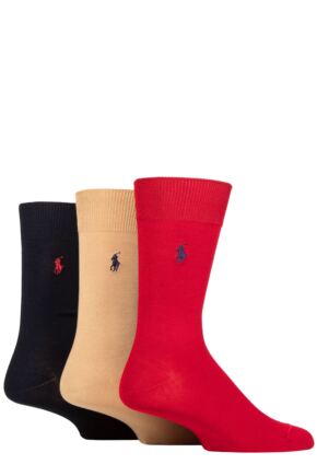 Mens 3 Pair Ralph Lauren Mercerized Cotton Flat Knit Plain Socks