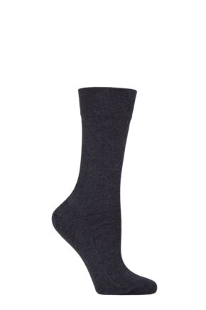 Women's 1 Pair Falke Sensitive London Left And Right Comfort Cuff Cotton Socks Dark Blue Melange 2.5-5 Women's