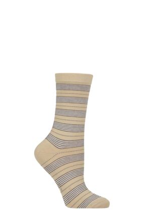 Women's 1 Pair Falke Stripe Uniform Cotton Socks Cream 35-38