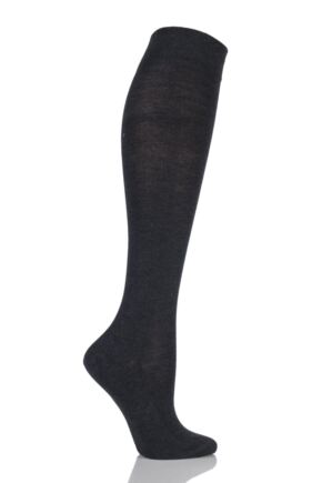 Women's 1 Pair Falke Sensitive London Left and Right Comfort Cuff Cotton Knee High Socks Anthracite 35-38