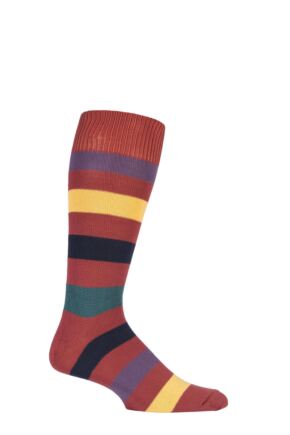 Mens 1 Pair SOCKSHOP of London Bold Broad Stripe Cotton Socks Terracotta/Multi 7-11