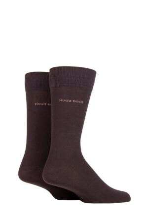 Mens 2 Pair BOSS Plain Cotton Socks Dark Brown 5.5-8 Mens