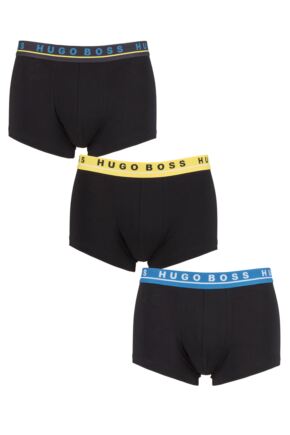 Mens 3 Pack BOSS Cotton Contrast Waistband Boxer Trunks