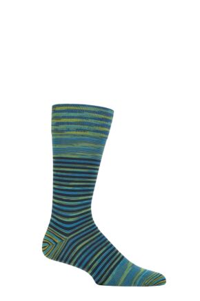 Mens 1 Pair Pantherella Aurelia Space Dye Striped Organic Cotton Socks with Comfort Cuff