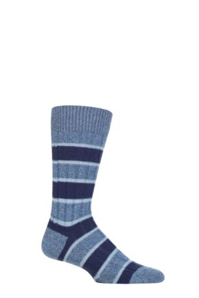 Mens 1 Pair Pantherella Stalbridge 85% Cashmere Striped Ribbed Socks