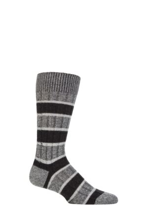 Mens 1 Pair Pantherella Stalbridge 85% Cashmere Striped Ribbed Socks