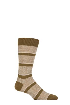 Mens 1 Pair Pantherella Samarkand Linen Blend Striped Ribbed Socks Hessian 10-12 Mens