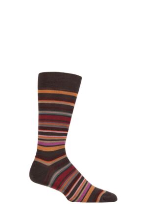 Mens 1 Pair Pantherella Quakers Merino Wool Striped Socks Chocolate 10-12 Mens