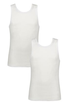 Mens 2 Pack Glenmuir 100% Combed Cotton Vest White S