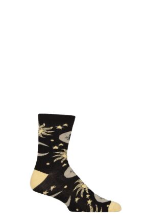 Mens and Women's 1 Pair Shared Earth Fair Trade Suns Moons and Stars Bamboo Socks