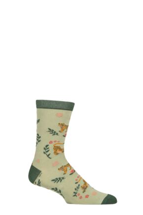 Mens and Women's 1 Pair Shared Earth Fair Trade Indian Inspired Bamboo Socks Tigers UK 3-7