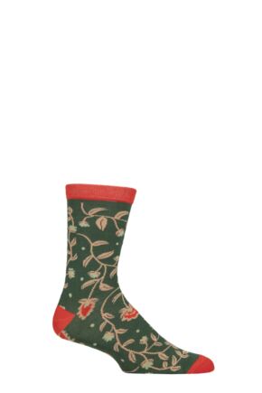 Mens and Women's 1 Pair Shared Earth Fair Trade Indian Inspired Bamboo Socks Red Flowers UK 3-7