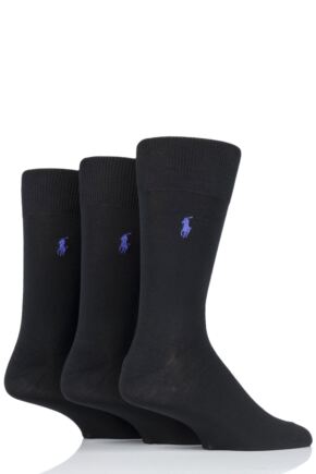 Mens 3 Pair Ralph Lauren Mercerized Cotton Flat Knit Plain Socks