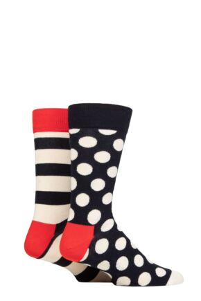 Mens and Women's 2 Pair Happy Socks Classic Big Dot and Striped Socks