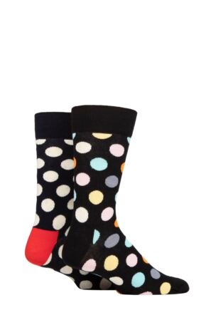 Mens and Women's 2 Pair Happy Socks Classic Big Dot and Striped Socks