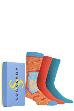 Mens 3 Pair SOCKSHOP Bamboo Bright Gift Boxed Socks Beans for Breakfast 7-11 Mens