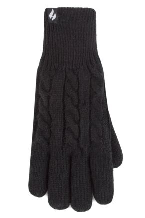 Women's 1 Pair SOCKSHOP Heat Holders Willow Cable Gloves Black M/L