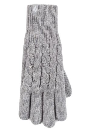 Women's 1 Pair SOCKSHOP Heat Holders Willow Cable Gloves Light Grey M/L