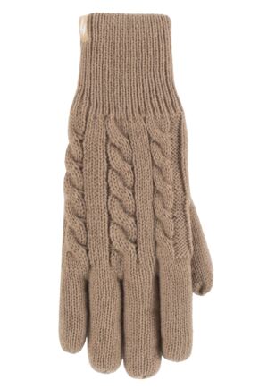 Women's 1 Pair SOCKSHOP Heat Holders Willow Cable Gloves Beige M/L