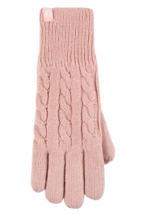 Women's 1 Pair SOCKSHOP Heat Holders Willow Cable Gloves Dusky Pink M/L